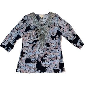100% Luxury Linen Tunic with Sequin Applique